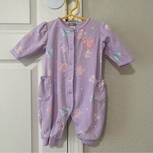 Vintage 90s Carter's Baby Girl Purple Butterfly Fleece One Piece - 3 Months
